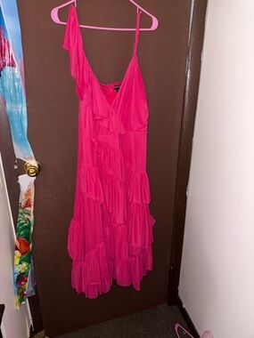 torrid Hot Pink One-Shoulder Ruffle Midi Dress